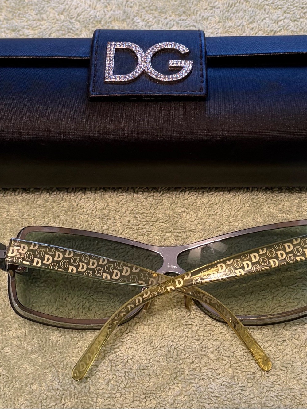 Dolce & Gabbana DG110 Y2K Rhinestone Logo Sunglasses w/ Case Green Lens